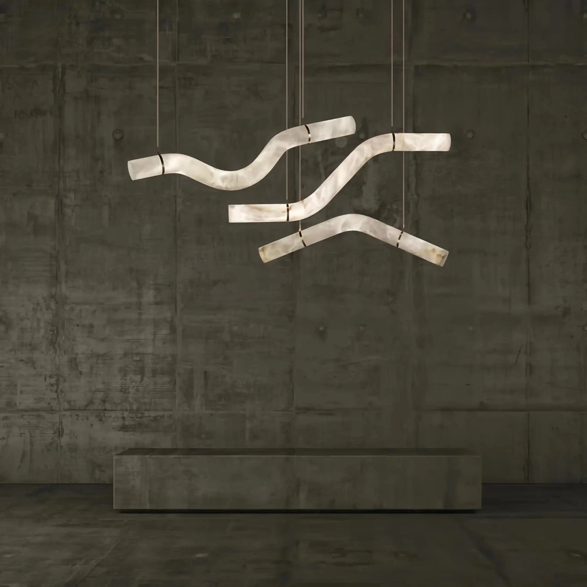 Liberty Curved Pendant Alabaster Chandelier, Pendant Light Over Dining Table - Zelno Lighting