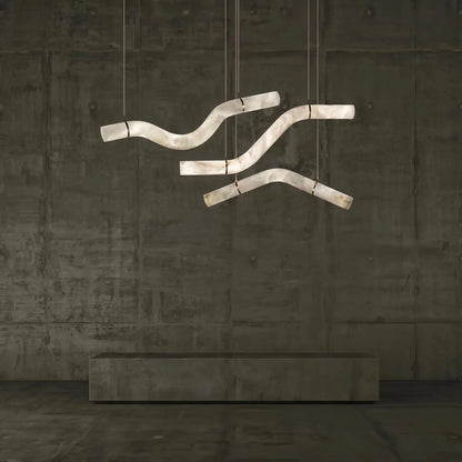 Liberty Curved Pendant Alabaster Chandelier, Pendant Light Over Dining Table - Zelno Lighting