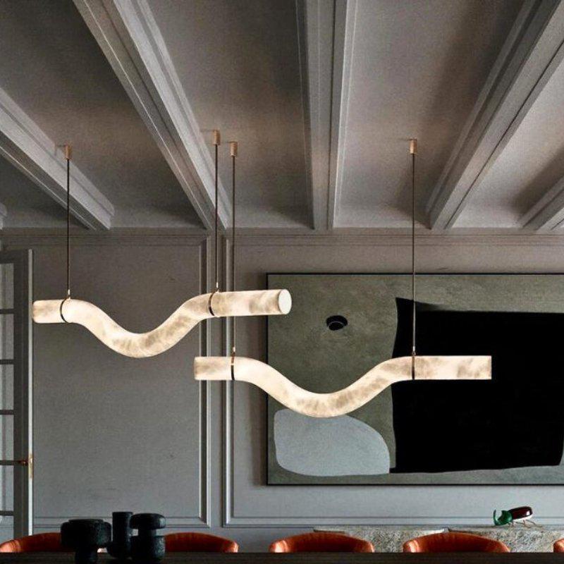 Liberty Curved Pendant Alabaster Chandelier, Pendant Light Over Dining Table - Zelno Lighting