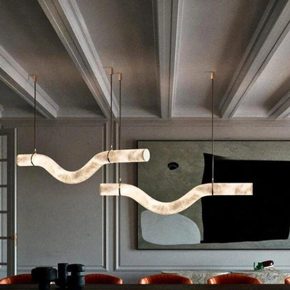 Liberty Curved Pendant Alabaster Chandelier, Pendant Light Over Dining Table - Zelno Lighting