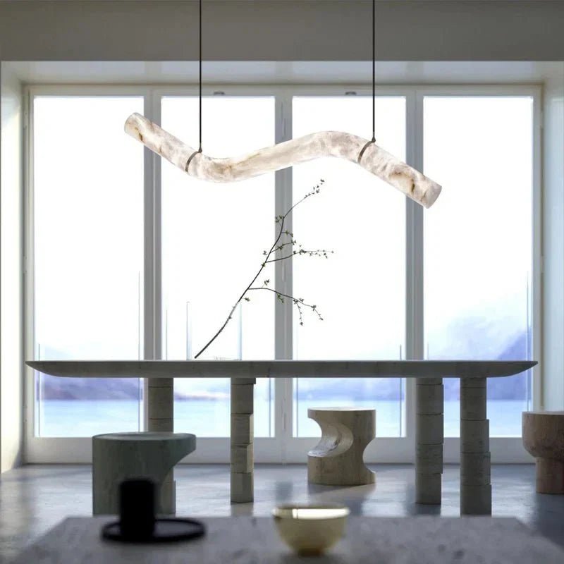 Liberty Curved Pendant Alabaster Chandelier, Pendant Light Over Dining Table - Zelno Lighting