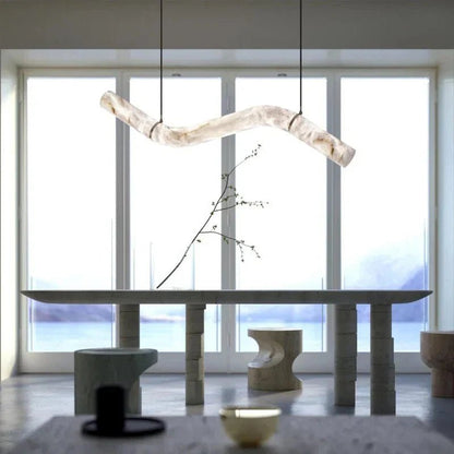 Liberty Curved Pendant Alabaster Chandelier, Pendant Light Over Dining Table - Zelno Lighting