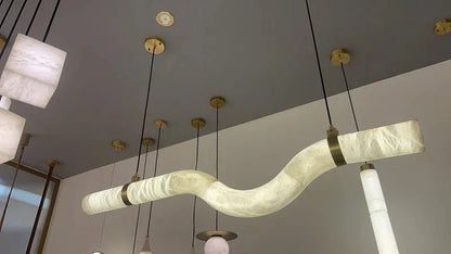 Liberty Curved Pendant Alabaster Chandelier, Pendant Light Over Dining Table - Zelno Lighting