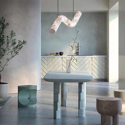 Liberty Curved Pendant Alabaster Chandelier, Pendant Light Over Dining Table - Zelno Lighting