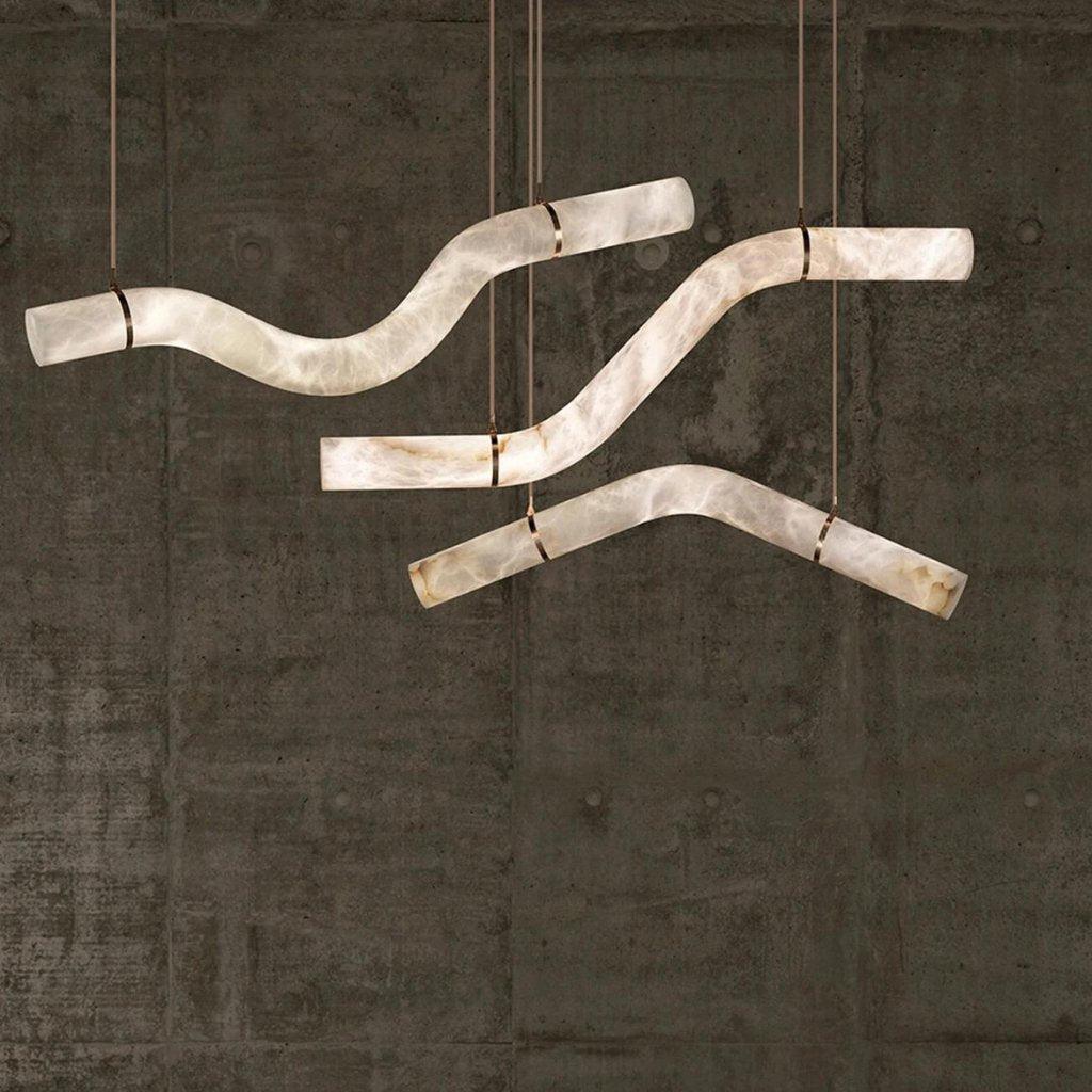 Liberty Curved Pendant Alabaster Chandelier, Pendant Light Over Dining Table - Zelno Lighting