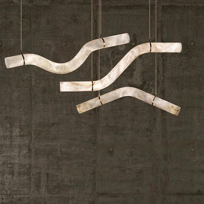 Liberty Curved Pendant Alabaster Chandelier, Pendant Light Over Dining Table - Zelno Lighting