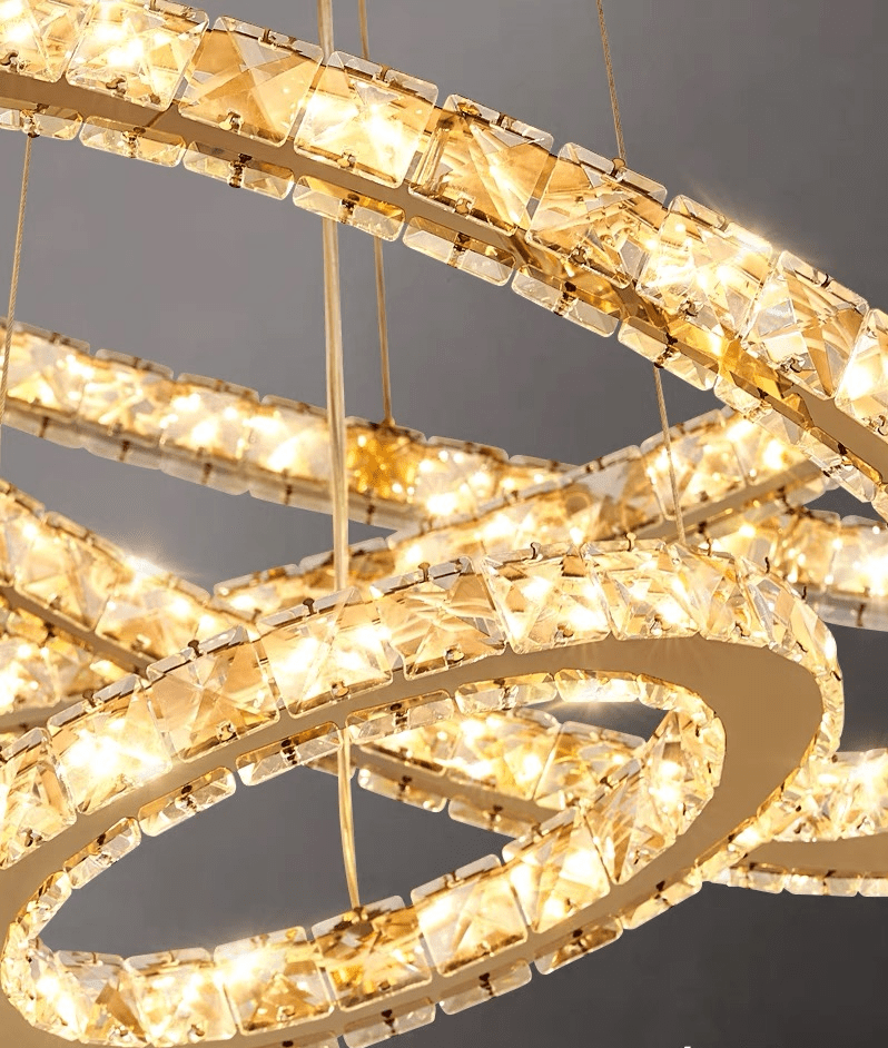 Light Luxury 5/6/7 Rings Crystal Chandelier for Staircase/Foyer/Villa - Zelno Lighting