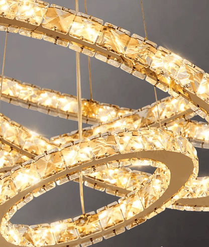 Light Luxury 5/6/7 Rings Crystal Chandelier for Staircase/Foyer/Villa - Zelno Lighting
