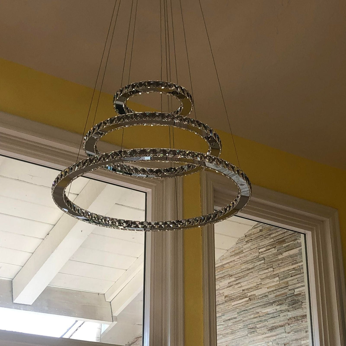 Light Luxury 5/6/7 Rings Crystal Chandelier for Staircase/Foyer/Villa - Zelno Lighting