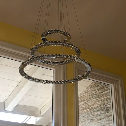 Light Luxury 5/6/7 Rings Crystal Chandelier for Staircase/Foyer/Villa - Zelno Lighting
