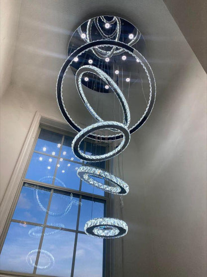 Light Luxury 5/6/7 Rings Crystal Chandelier for Staircase/Foyer/Villa - Zelno Lighting