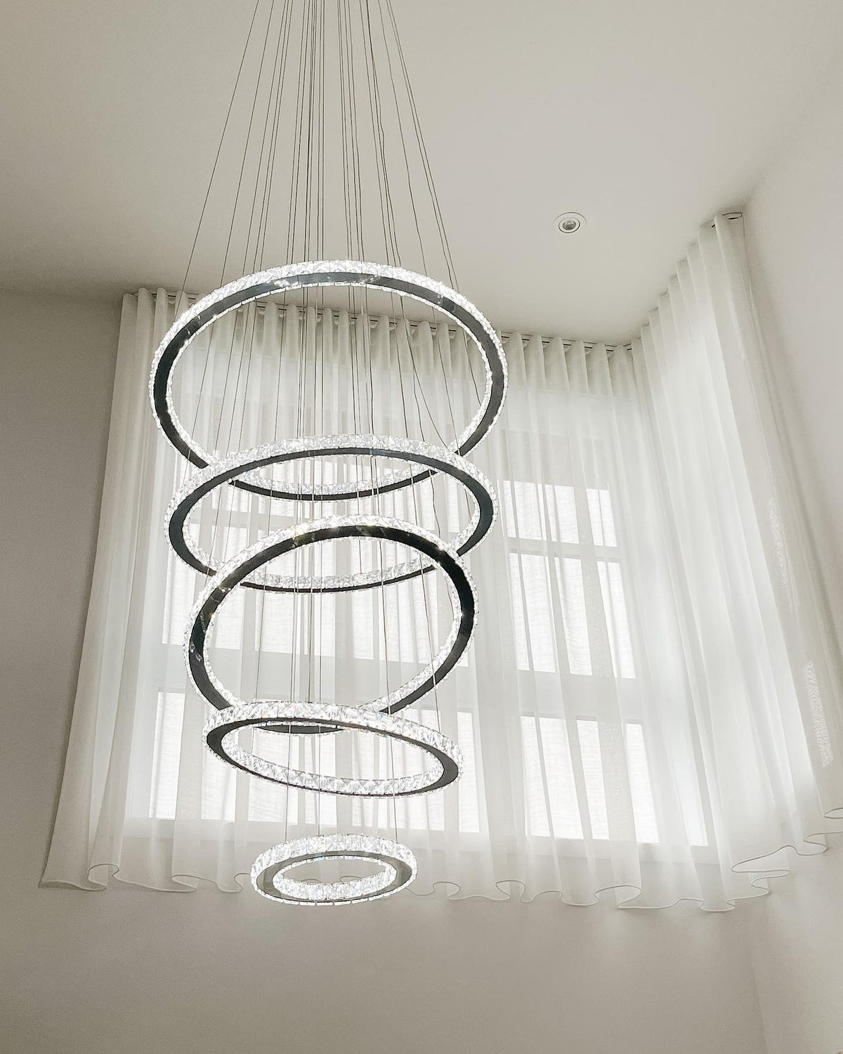 Light Luxury 5/6/7 Rings Crystal Chandelier for Staircase/Foyer/Villa - Zelno Lighting