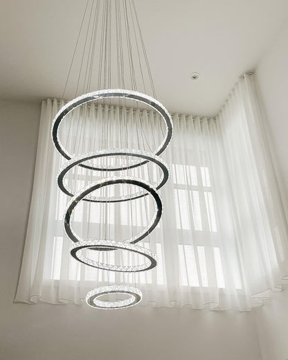 Light Luxury 5/6/7 Rings Crystal Chandelier for Staircase/Foyer/Villa - Zelno Lighting