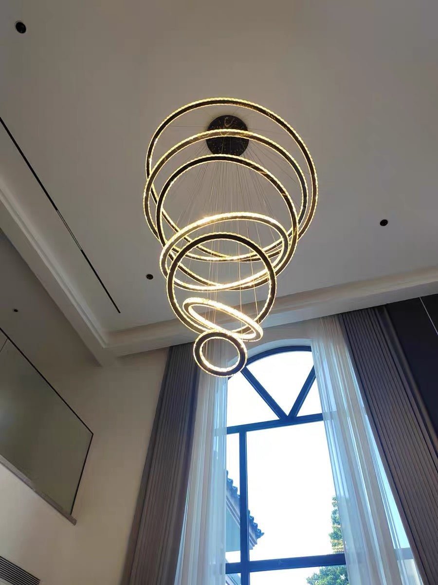 Light Luxury 5/6/7 Rings Crystal Chandelier for Staircase/Foyer/Villa - Zelno Lighting