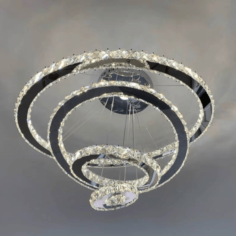Light Luxury 5/6/7 Rings Crystal Chandelier for Staircase/Foyer/Villa - Zelno Lighting