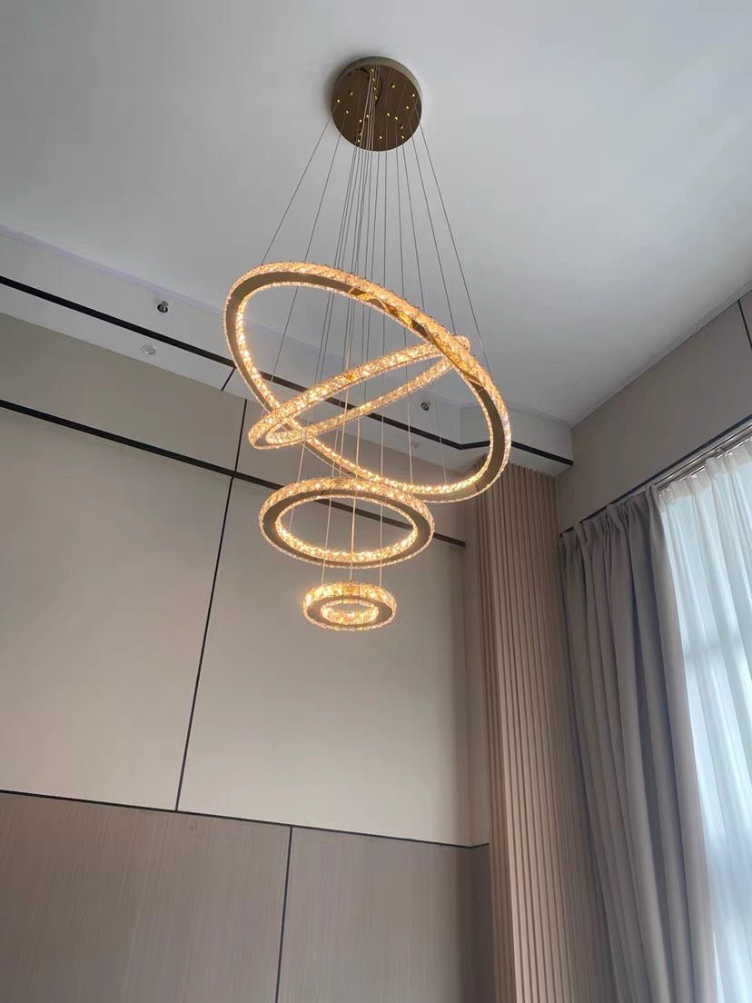 Light Luxury 5/6/7 Rings Crystal Chandelier for Staircase/Foyer/Villa - Zelno Lighting