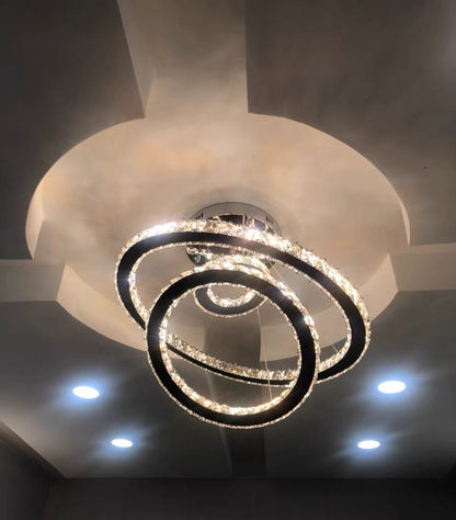 Light Luxury 5/6/7 Rings Crystal Chandelier for Staircase/Foyer/Villa - Zelno Lighting