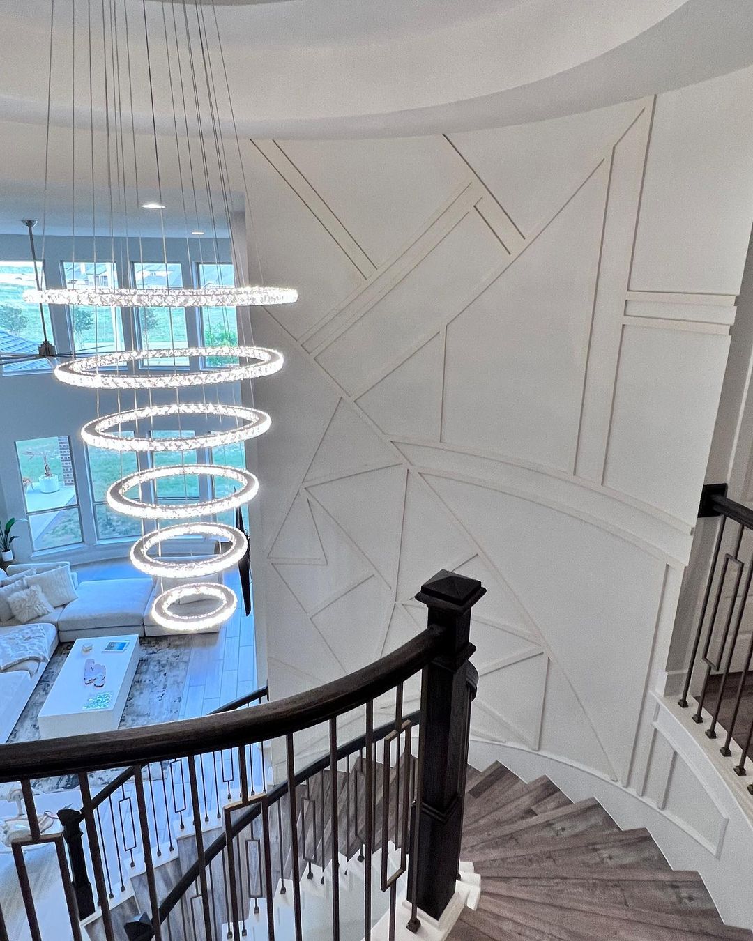 Light Luxury 5/6/7 Rings Crystal Chandelier for Staircase/Foyer/Villa - Zelno Lighting