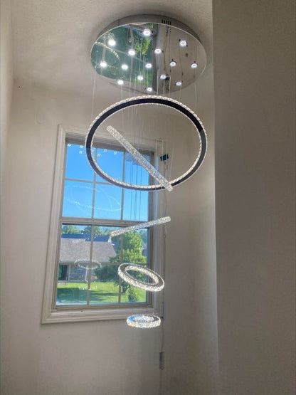 Light Luxury 5/6/7 Rings Crystal Chandelier for Staircase/Foyer/Villa - Zelno Lighting