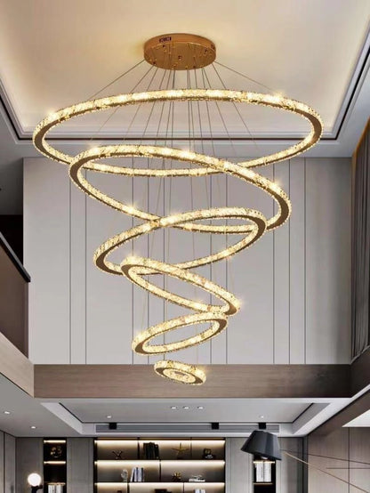 Light Luxury 5/6/7 Rings Crystal Chandelier for Staircase/Foyer/Villa - Zelno Lighting