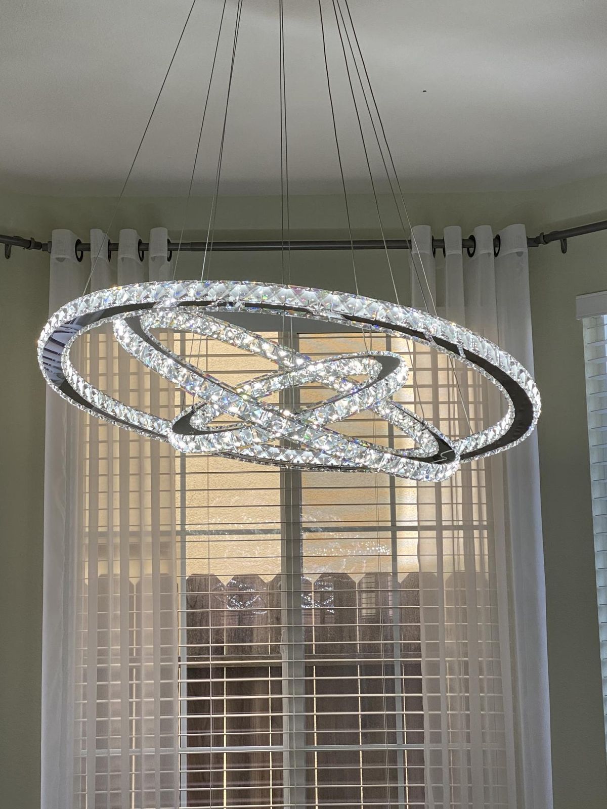 Light Luxury 5/6/7 Rings Crystal Chandelier for Staircase/Foyer/Villa - Zelno Lighting