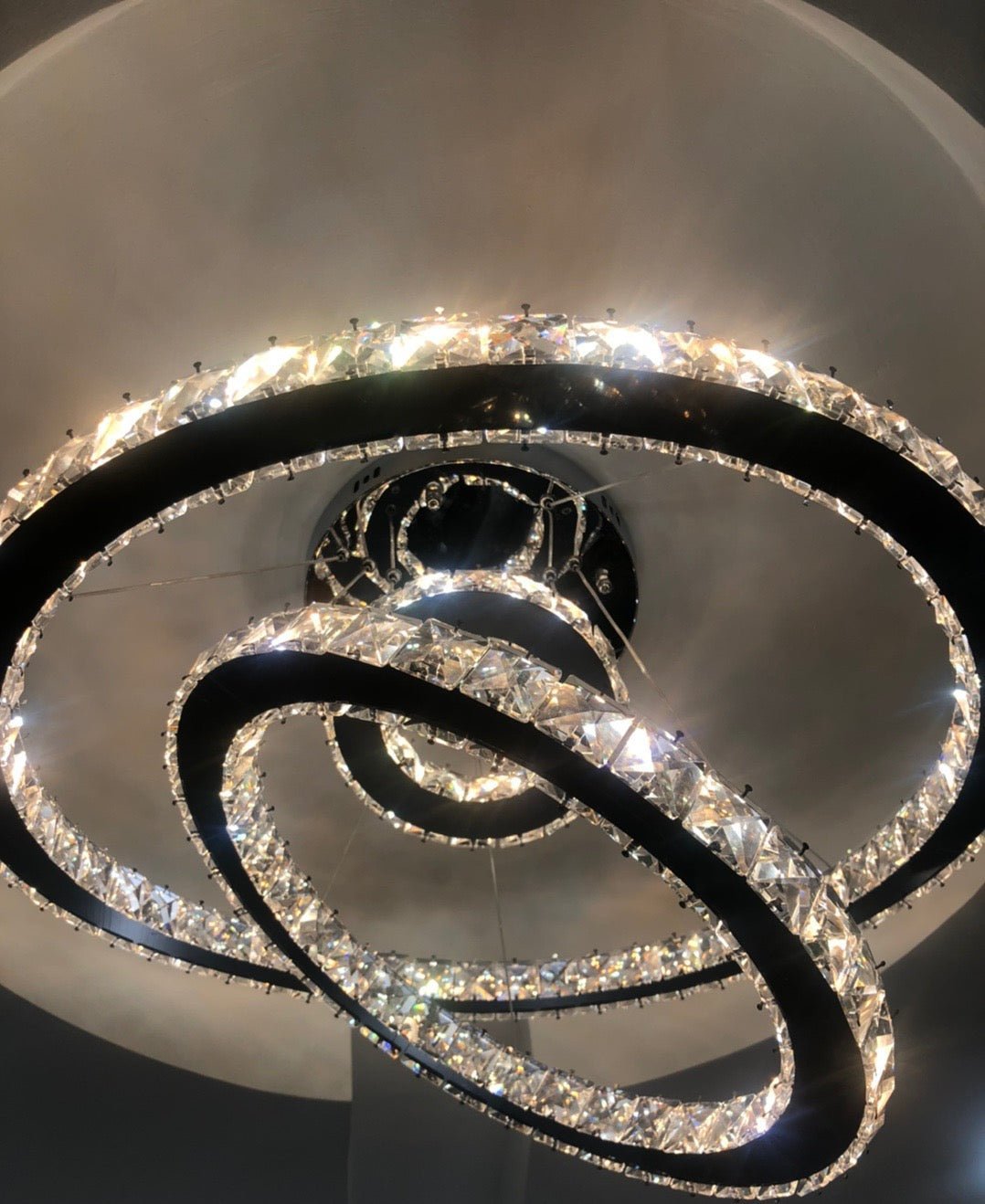 Light Luxury 5/6/7 Rings Crystal Chandelier for Staircase/Foyer/Villa - Zelno Lighting