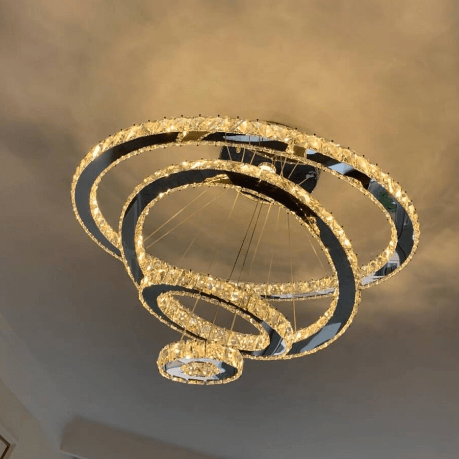 Light Luxury 5/6/7 Rings Crystal Chandelier for Staircase/Foyer/Villa - Zelno Lighting