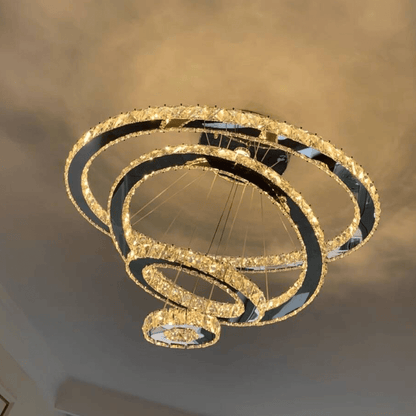 Light Luxury 5/6/7 Rings Crystal Chandelier for Staircase/Foyer/Villa - Zelno Lighting