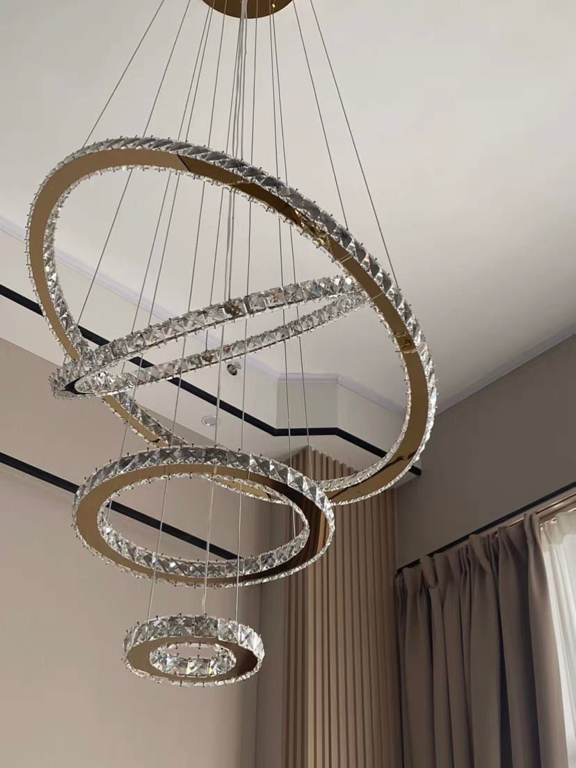 Light Luxury 5/6/7 Rings Crystal Chandelier for Staircase/Foyer/Villa - Zelno Lighting