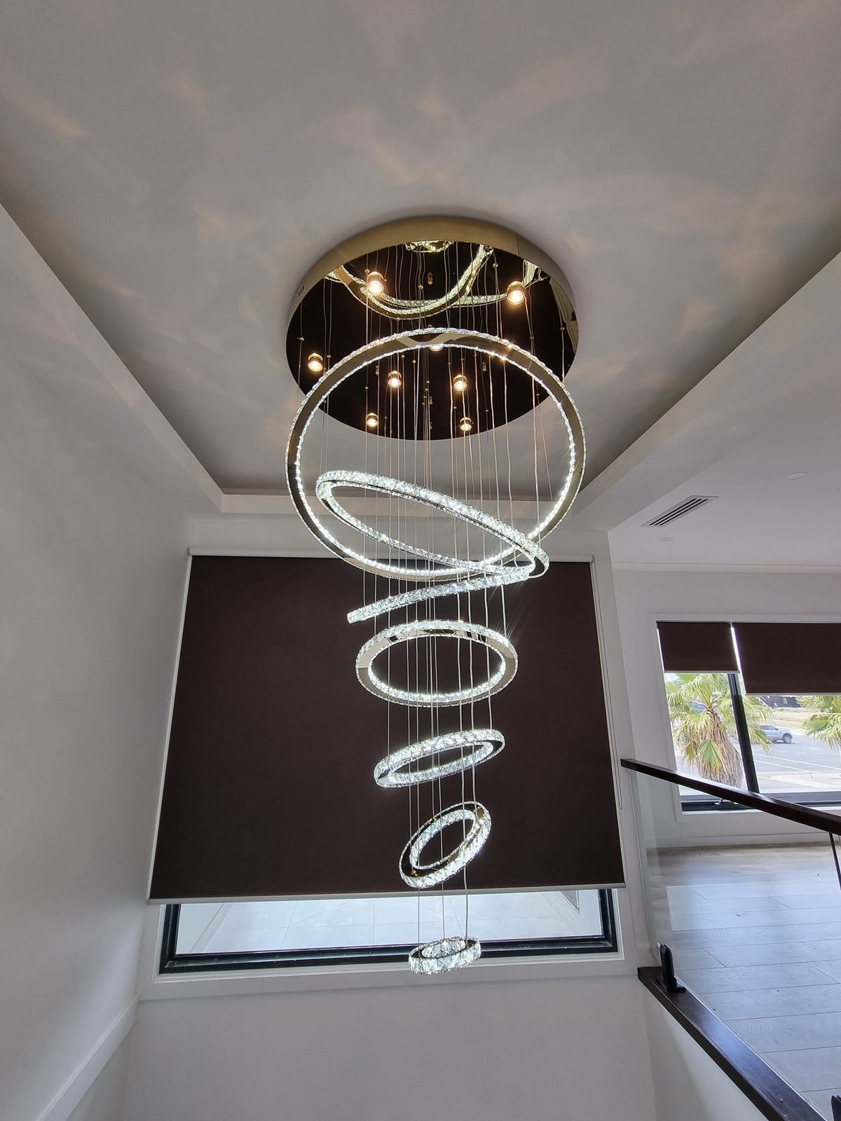 Light Luxury 5/6/7 Rings Crystal Chandelier for Staircase/Foyer/Villa - Zelno Lighting