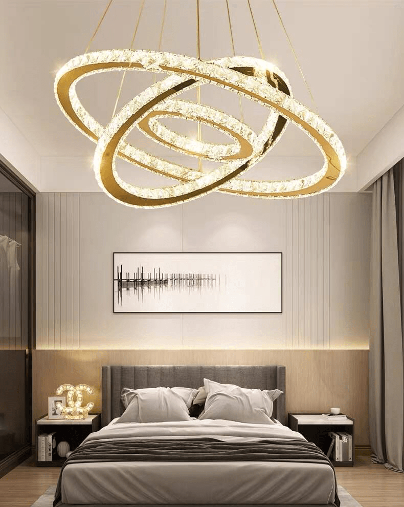 Light Luxury 5/6/7 Rings Crystal Chandelier for Staircase/Foyer/Villa - Zelno Lighting