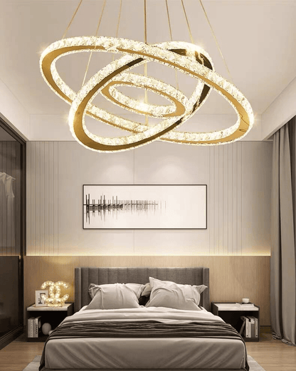 Light Luxury 5/6/7 Rings Crystal Chandelier for Staircase/Foyer/Villa - Zelno Lighting