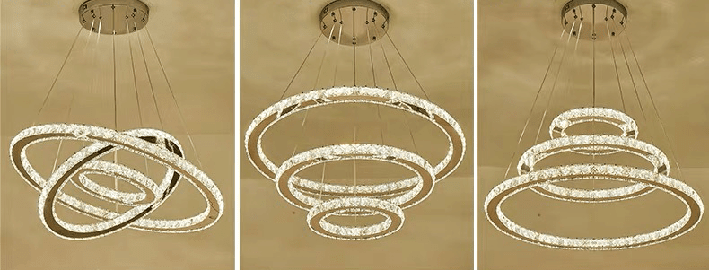 Light Luxury 5/6/7 Rings Crystal Chandelier for Staircase/Foyer/Villa - Zelno Lighting