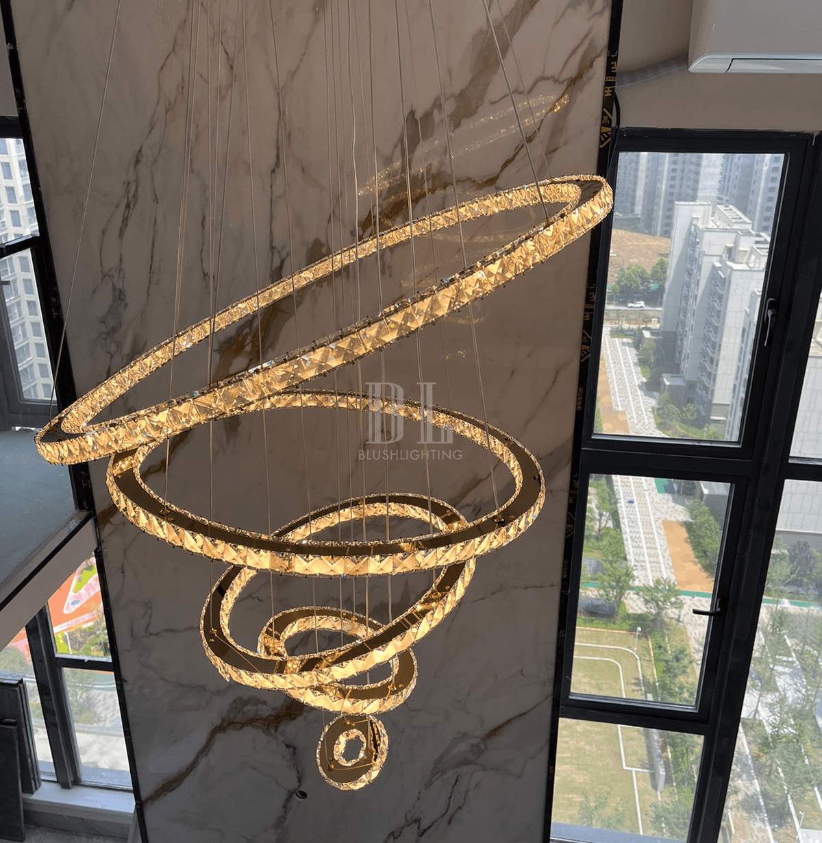 Light Luxury 5/6/7 Rings Crystal Chandelier for Staircase/Foyer/Villa - Zelno Lighting