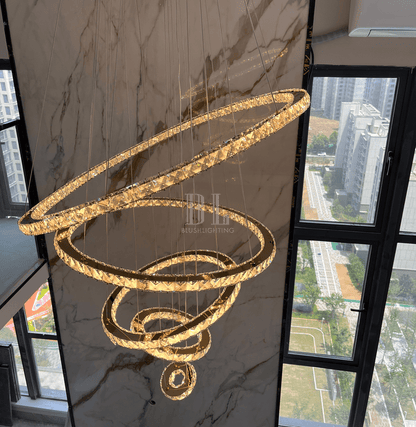 Light Luxury 5/6/7 Rings Crystal Chandelier for Staircase/Foyer/Villa - Zelno Lighting