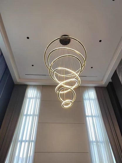 Light Luxury 5/6/7 Rings Crystal Chandelier for Staircase/Foyer/Villa - Zelno Lighting