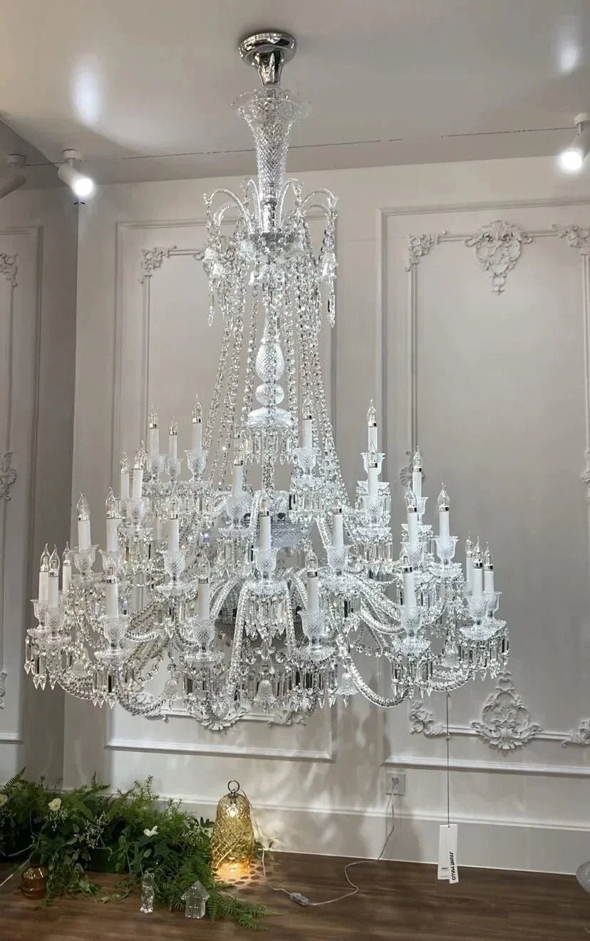 Light Luxury Classic Long Version Tiered Candle Light Crystal Chandelier for High-ceiling Rooms/Living Room - Zelno Lighting