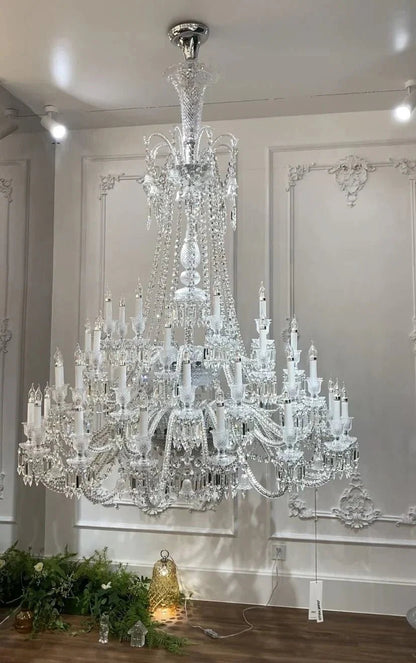 Light Luxury Classic Long Version Tiered Candle Light Crystal Chandelier for High-ceiling Rooms/Living Room - Zelno Lighting