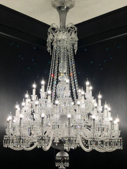 Light Luxury Classic Long Version Tiered Candle Light Crystal Chandelier for High-ceiling Rooms/Living Room - Zelno Lighting