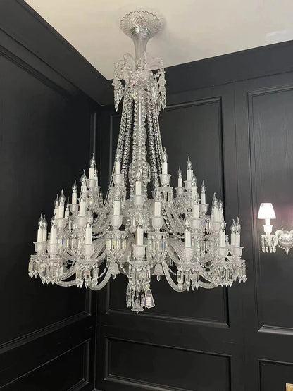 Light Luxury Classic Long Version Tiered Candle Light Crystal Chandelier for High-ceiling Rooms/Living Room - Zelno Lighting