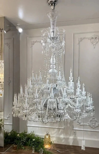 Light Luxury Classic Long Version Tiered Candle Light Crystal Chandelier for High-ceiling Rooms/Living Room - Zelno Lighting