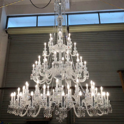 Light Luxury Classic Long Version Tiered Candle Light Crystal Chandelier for High-ceiling Rooms/Living Room - Zelno Lighting