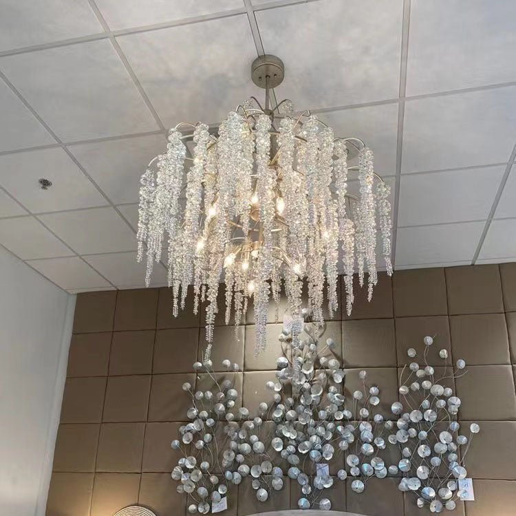 Light Luxury Silver Flower Branch Chandelier with Icicle Details for Bedroom Dining Room and Hallway - Zelno Lighting