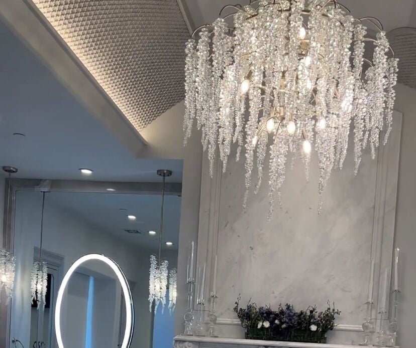 Light Luxury Silver Flower Branch Chandelier with Icicle Details for Bedroom Dining Room and Hallway - Zelno Lighting