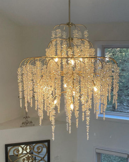 Light Luxury Silver Flower Branch Chandelier with Icicle Details for Bedroom Dining Room and Hallway - Zelno Lighting