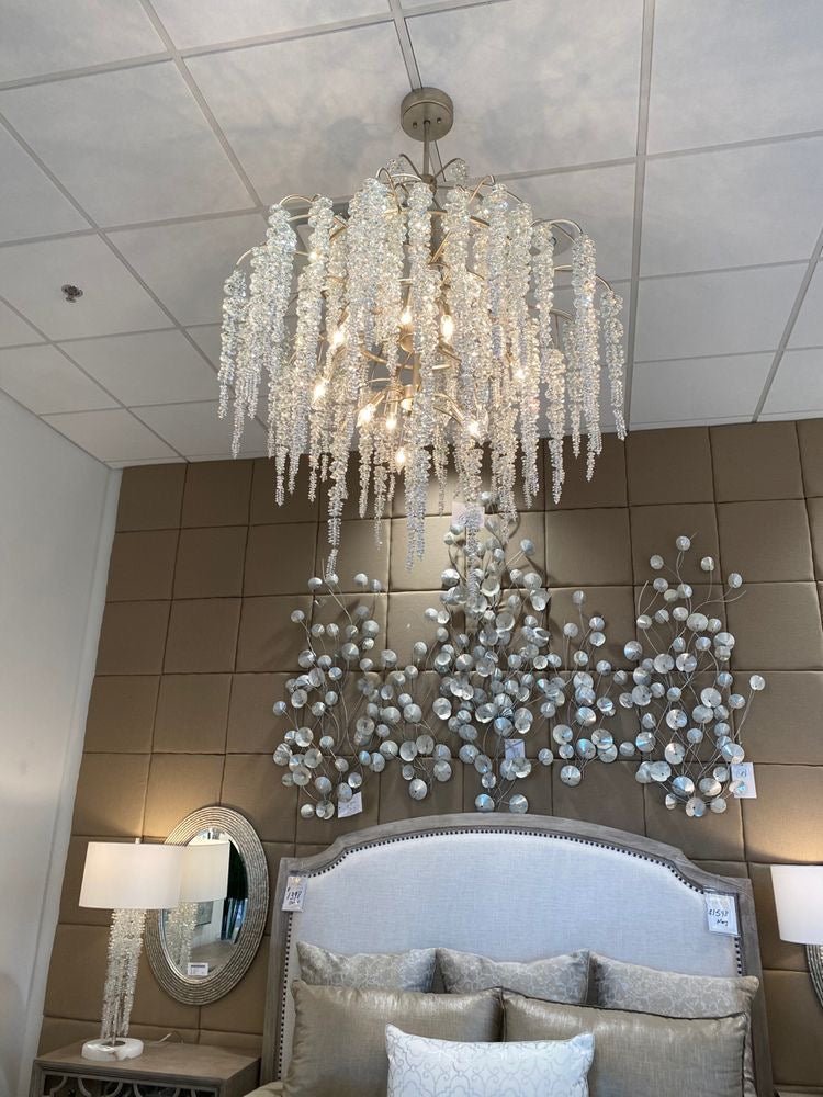 Light Luxury Silver Flower Branch Chandelier with Icicle Details for Bedroom Dining Room and Hallway - Zelno Lighting