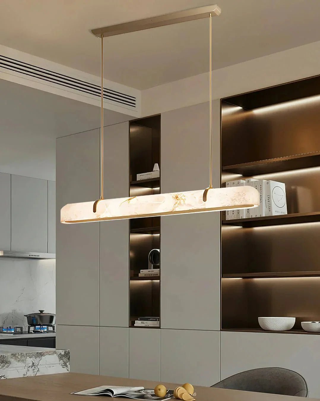 Linear Alabaster Chandelier, Kitchen Island Pendant Light - Zelno Lighting