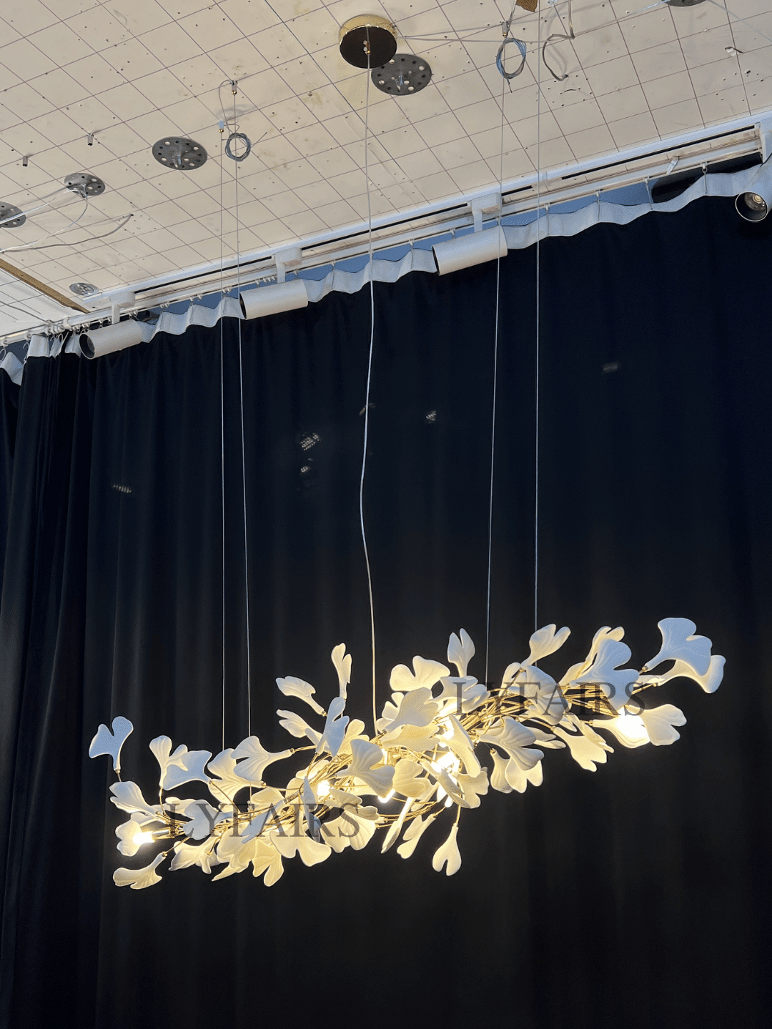 Linear Ginkgo Ceramic Chandelier for Dining Room/Kitchen Island - Zelno Lighting
