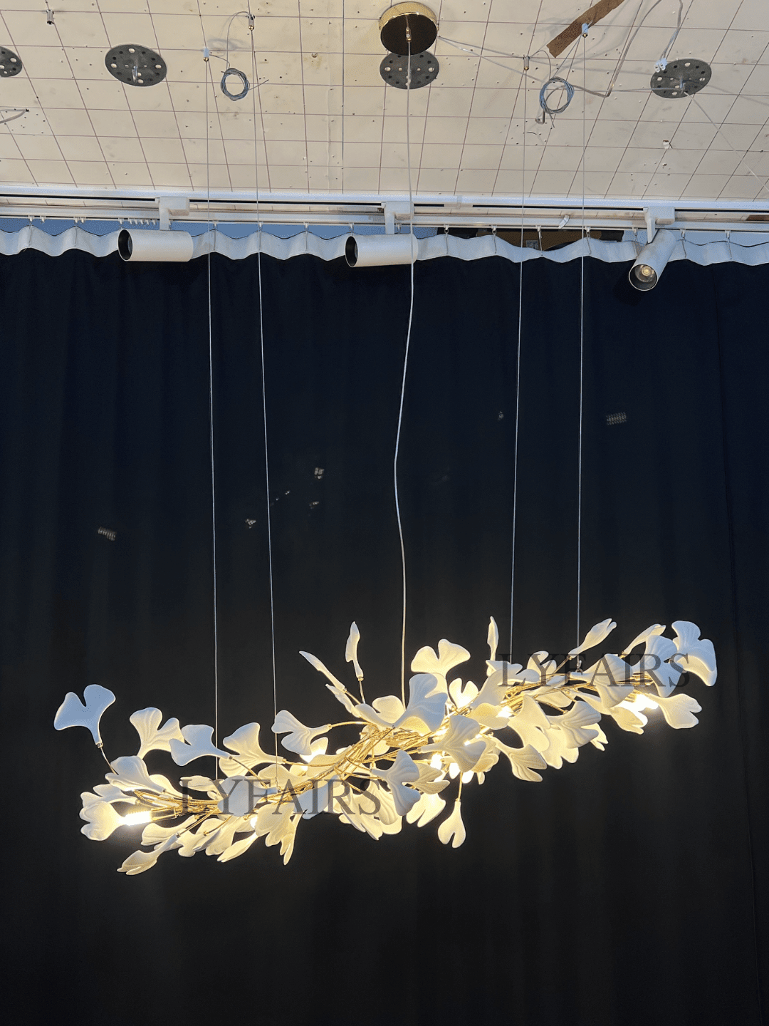 Linear Ginkgo Ceramic Chandelier for Dining Room/Kitchen Island - Zelno Lighting