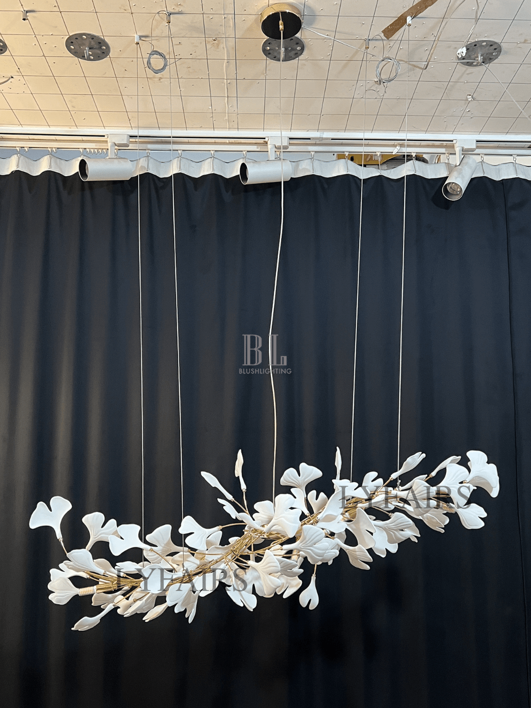 Linear Ginkgo Ceramic Chandelier for Dining Room/Kitchen Island - Zelno Lighting